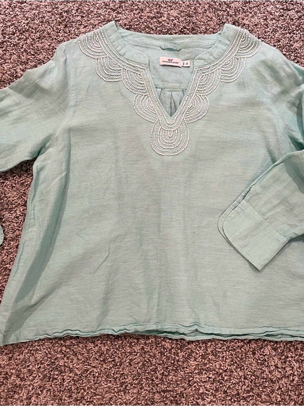 Vineyard Vines Mint Green Embroidered Tunic linen Top
